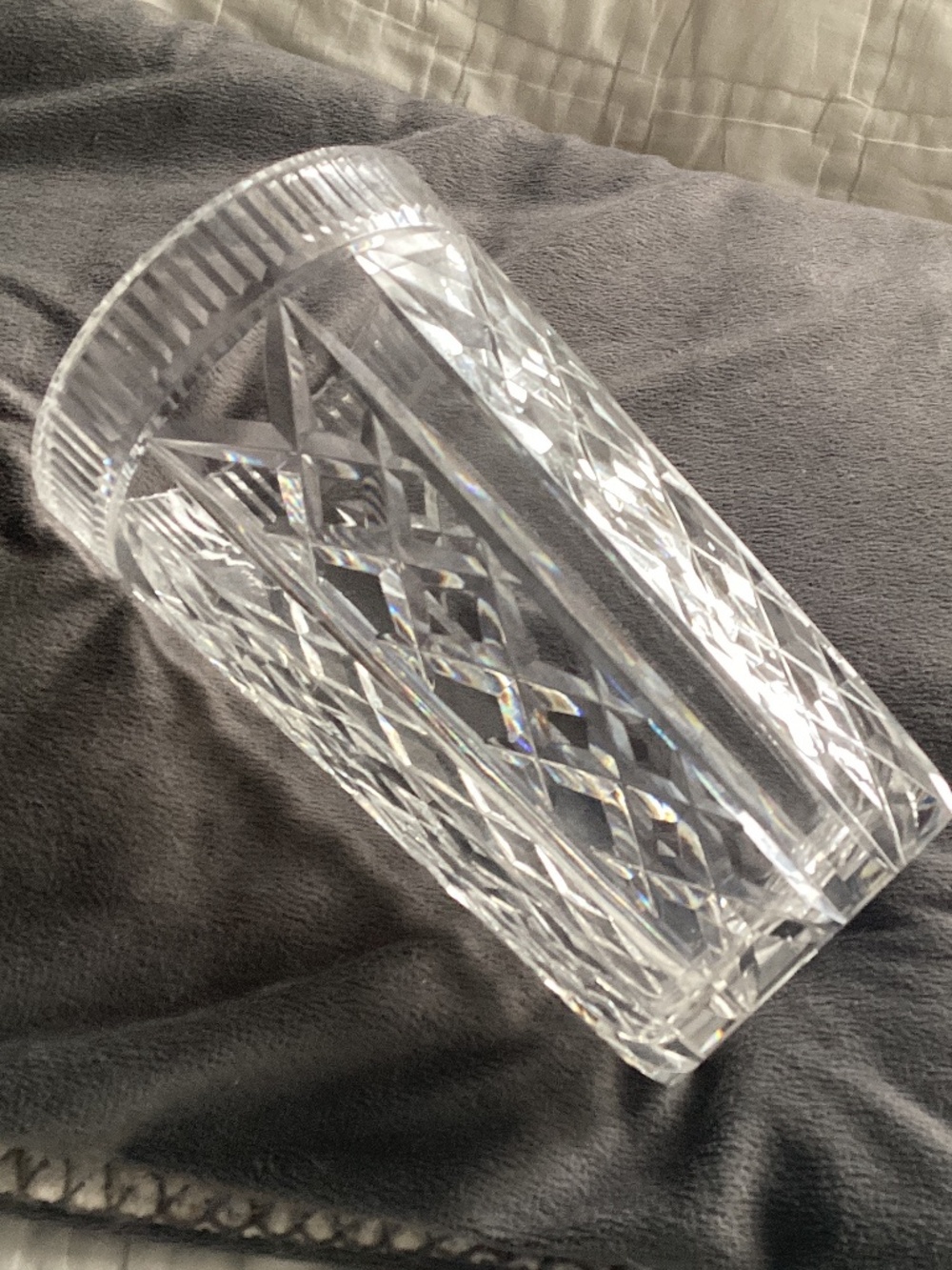 WATERFORD 8 INCH KILLEEN (DISCONTINUED) DIAMOND PATTERN CLEAR CRYSTAL VASE